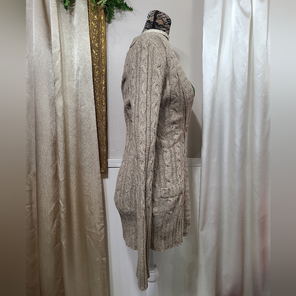 ♡ Y2K ♡ Abercrombie Beige Brown Cableknit Rabbit Hair Babydoll Cardigan Sweater - Picture 5 of 10